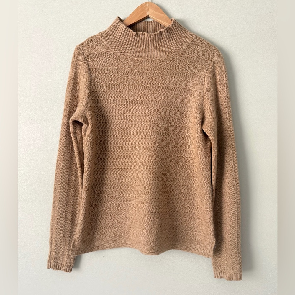 Lord & Taylor Woman’s Cashmere Ribbed Mock Neck Sweater Sz S Tan Camel